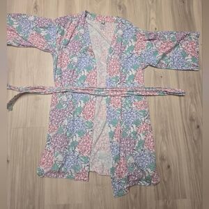 Vera Bradley Knit Cotton Robe - Happy Hydrangeas Floral Print - S/M